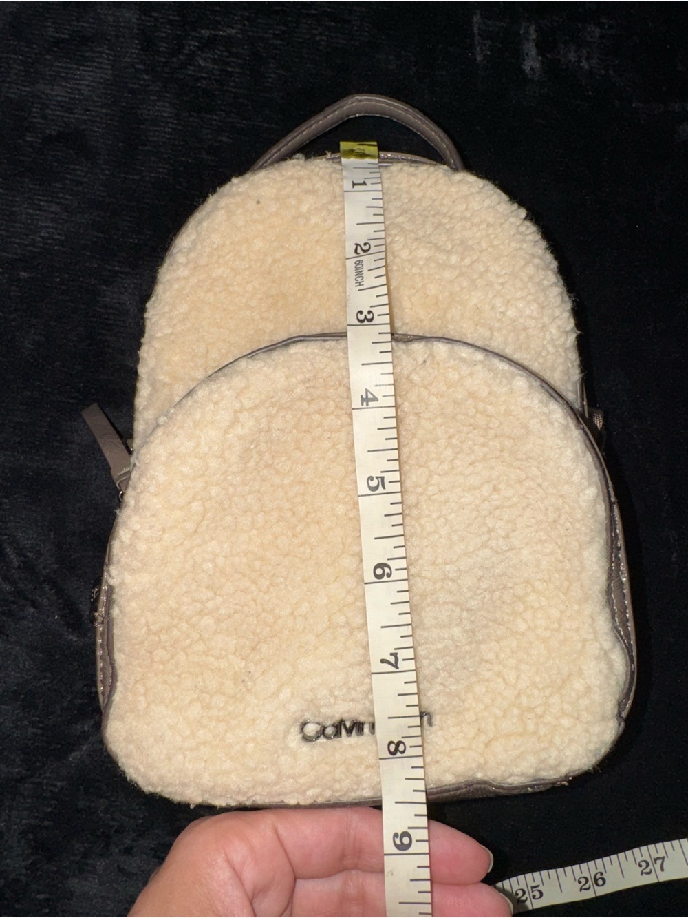 Calvin Klein Cream Sherpa Mini Backpack with Brown Trim - Picture 8 of 8